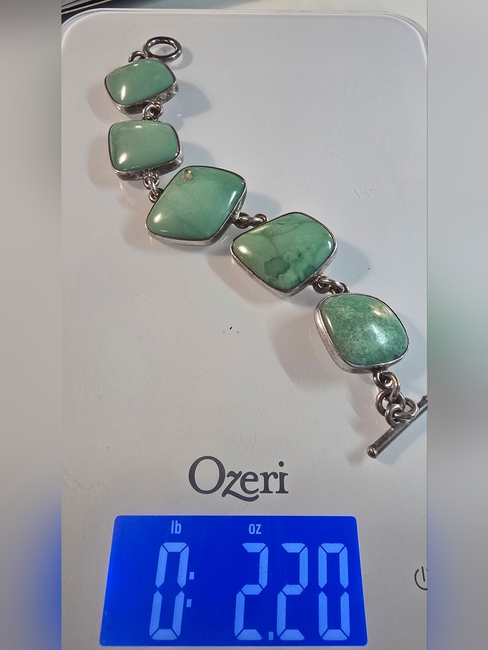 Vintage Soutwest-inspired Sterling Silver And Variscite Cabochan Toggle Bracelet - Picture 10 of 10